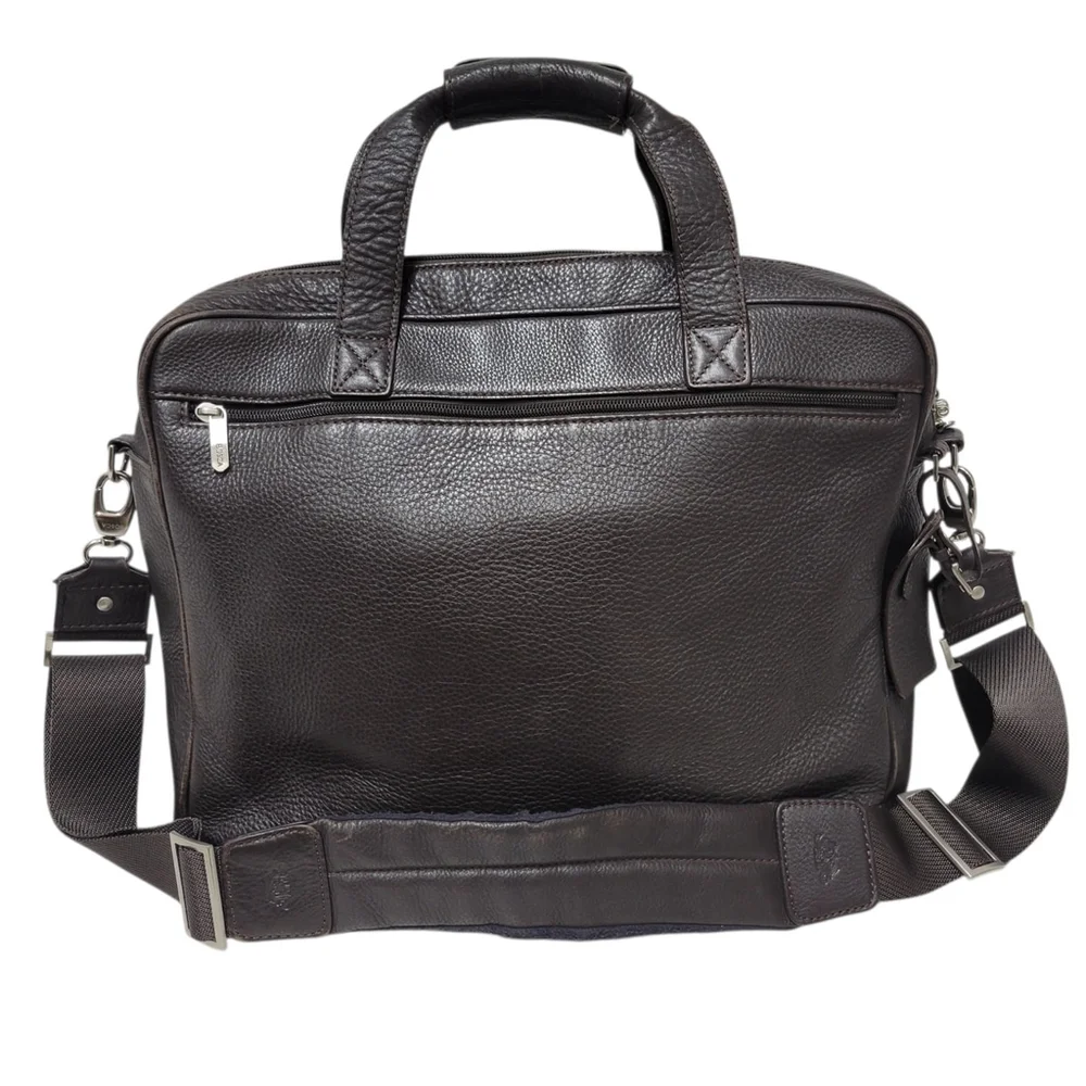 BOSCA Genuine Soft Pebbled Leather Briefcase Messenger Crossbody Laptop Bag